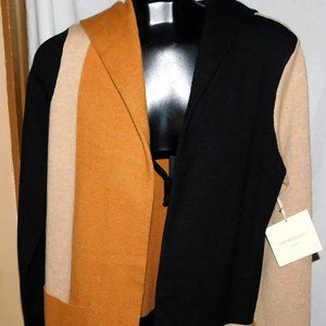 Cynthia Rowley M Black, Tan, Gold Cardigan Sweater with Hood and Pockets Long…